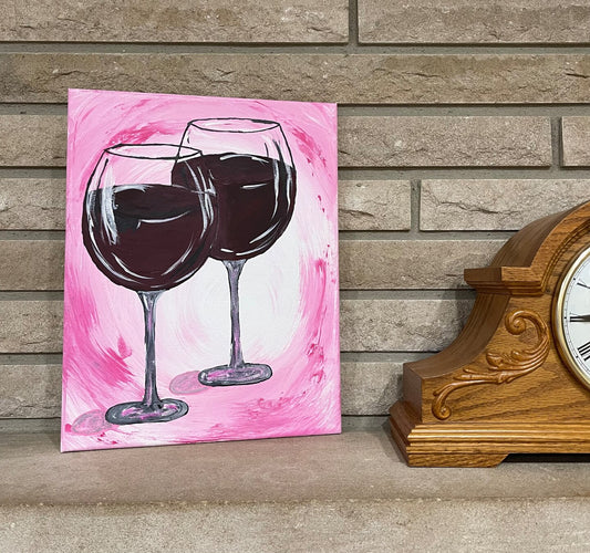 11"x14" Cheers Wine Glasses Fuchsia Canvas Painting