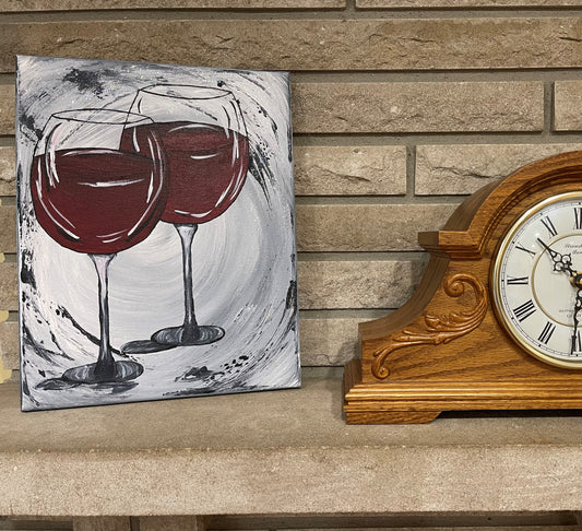 11"x14" Cheers Wine Glasses Grey Canvas Painting