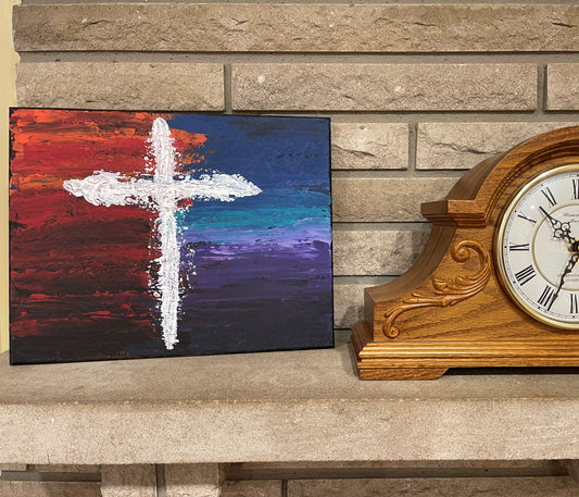 11"x14" Abstract White Cross Canvas Painting