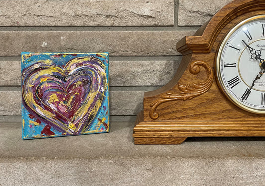 6"x6" Abstract Blue Heart Canvas Painting